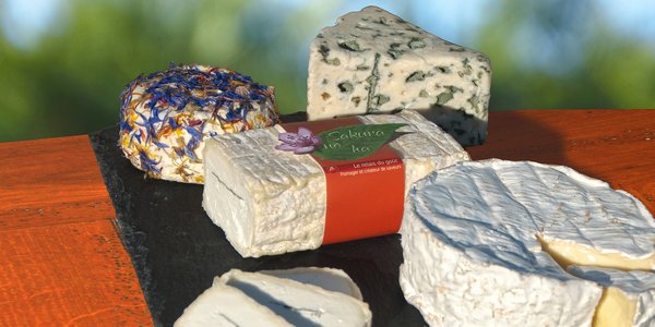 Plateau de fromages avec la brique Sakura~no~ha au centre